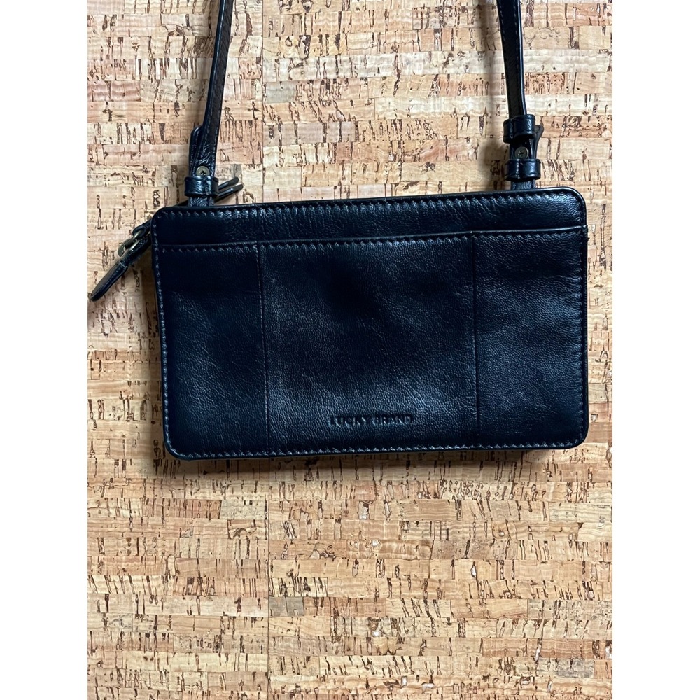 Lucky Brand Black Leather Crossbody Wallet Pouch Bag